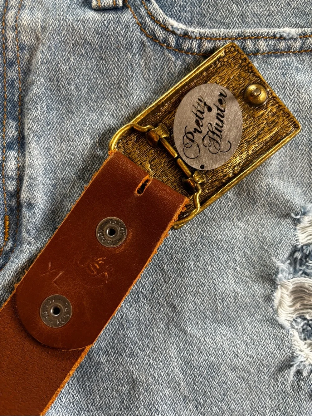 Pretty Hunter Winchester Ornate Brass Buckle and XL Leather belt